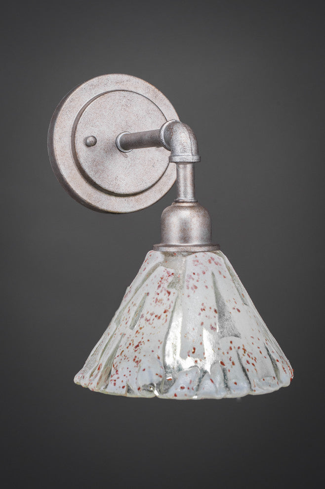 Vintage Wall Sconce In Aged Silver, 7" Italian Ice Glass