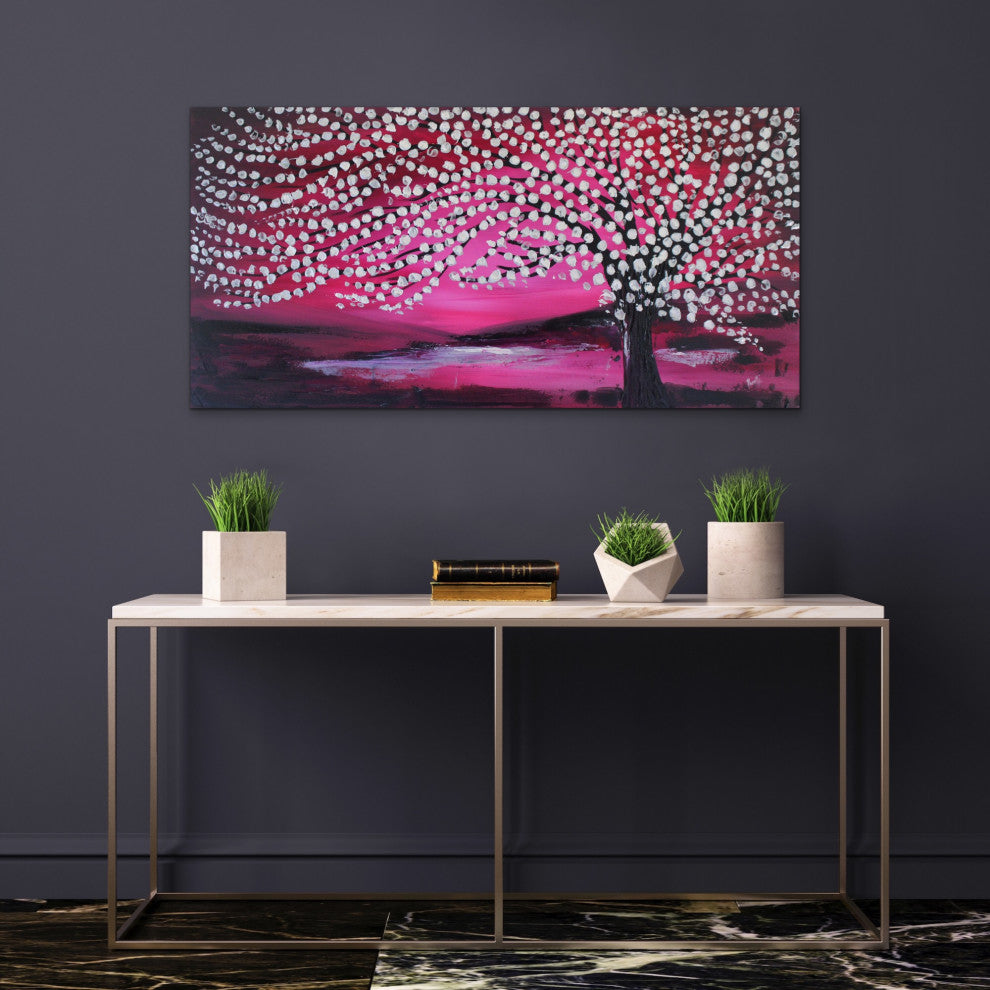 48"x24" Original handmade painting Modern pink landscape art for home decor