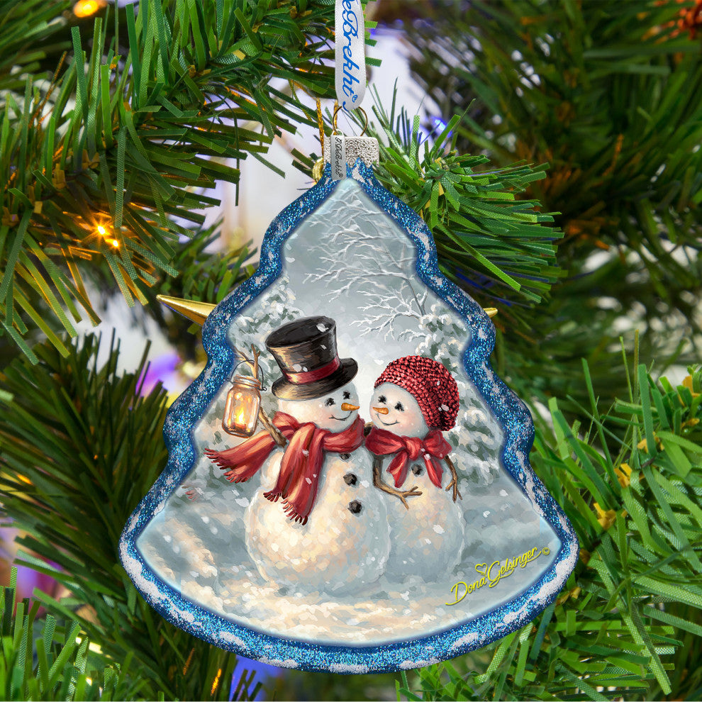 Snow Couple Glass Ornament