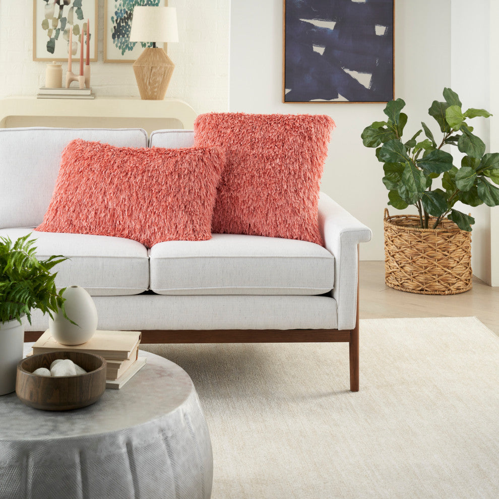 Nourison Home 14"x24" Mina Victory Shag Soft Ribbon Shag Coral Throw Pillows