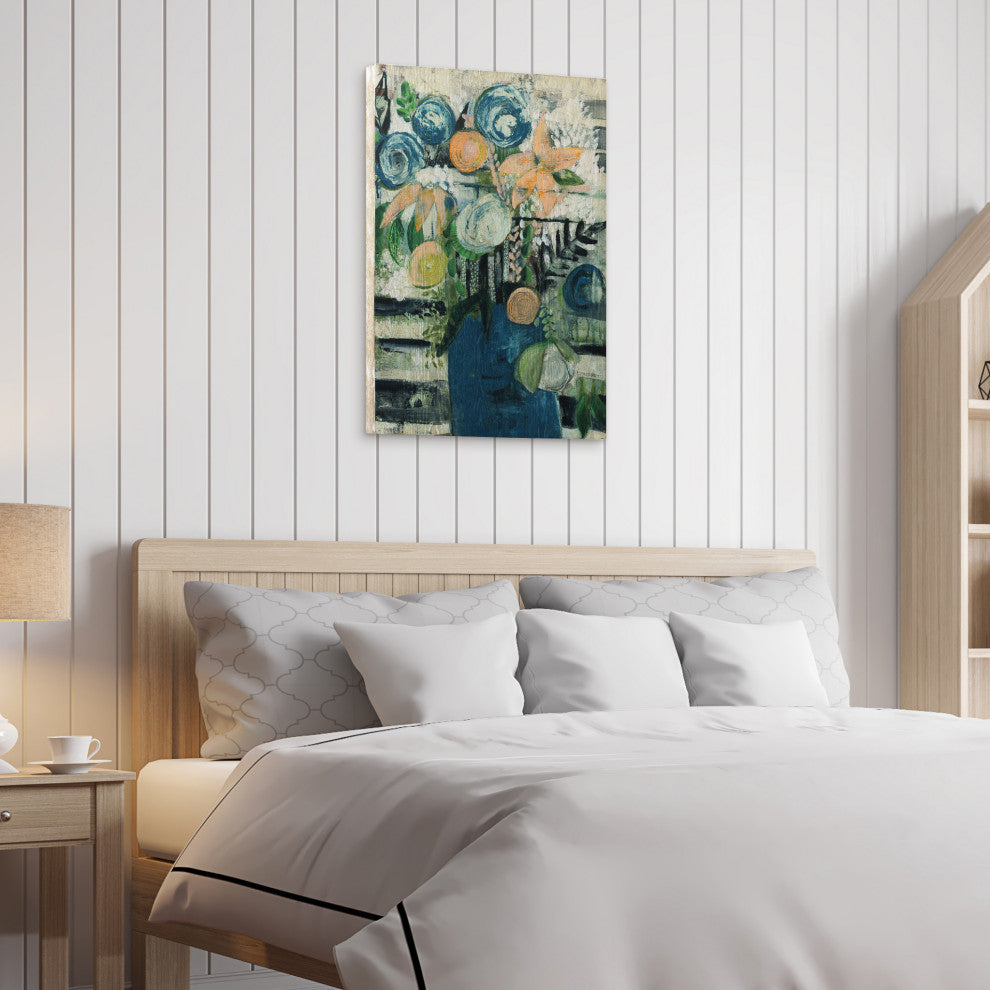Modern Floral Stripe Wall Art Fine Giclee Printed on Hand Finished Ash Wood