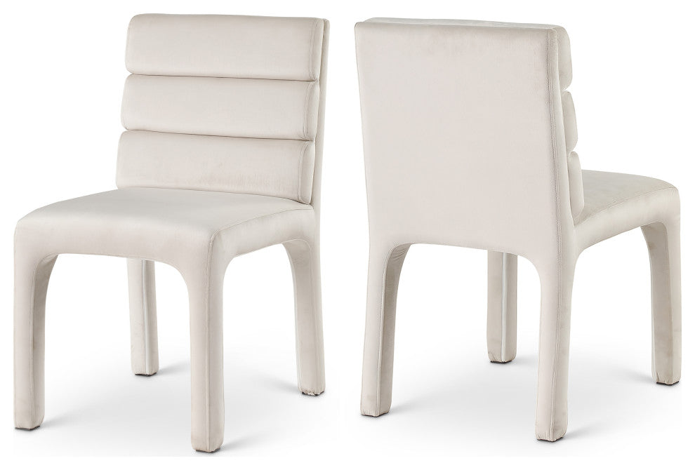 Kai Upholstered Dining Chair, Cream, Velvet, Set of 2