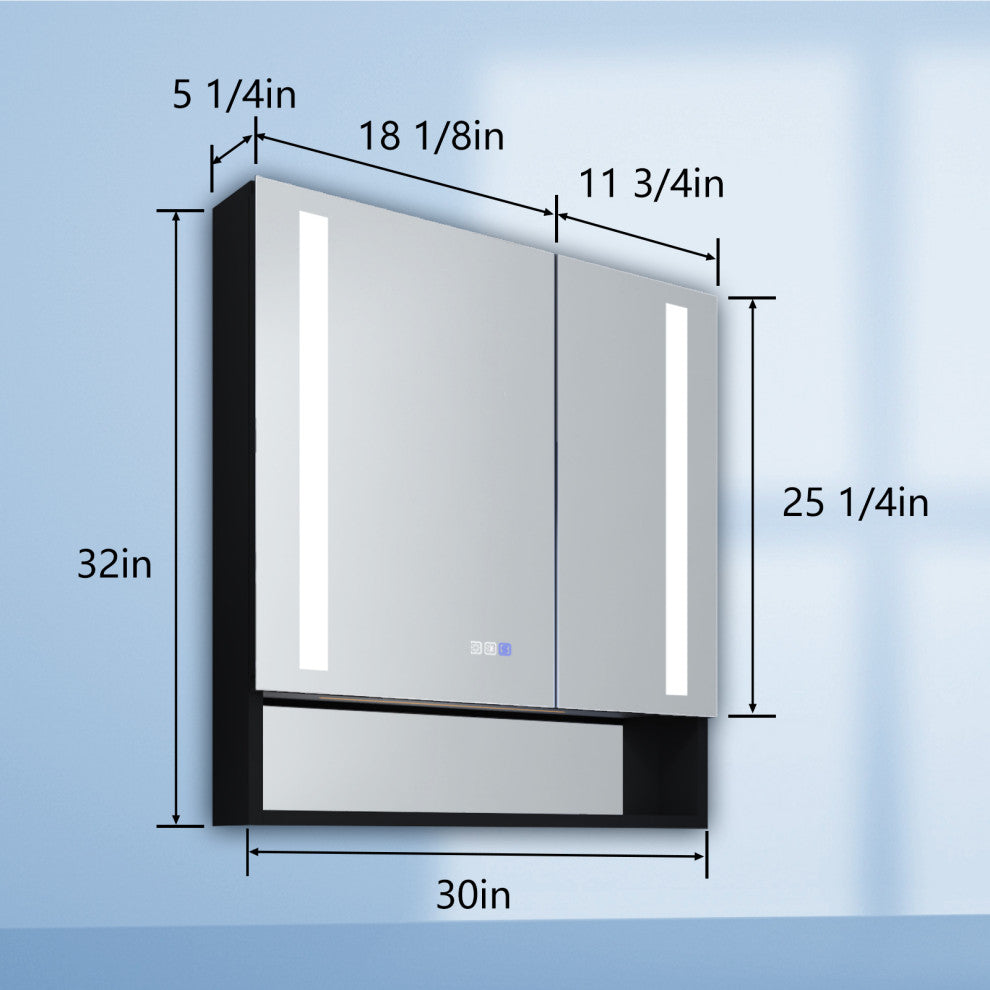 Aluminum Surface/Recessed Mount Medicine Cabinet with Mirror, Outlet and Lights