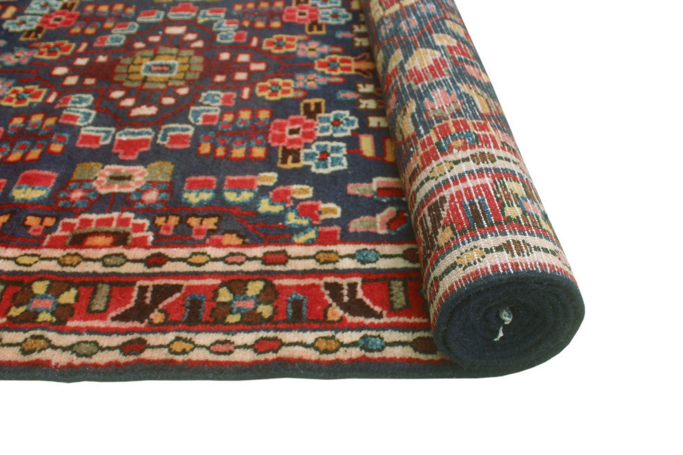 Fine Vintage Distressed Adriadna Red/Navy Runner, 3'3x12'7