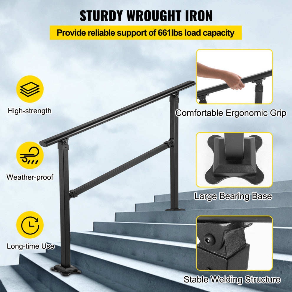 VEVOR Outdoor Stair Railing Transitional Wrought Iron Handrail, 34 Inch, 4 Steps