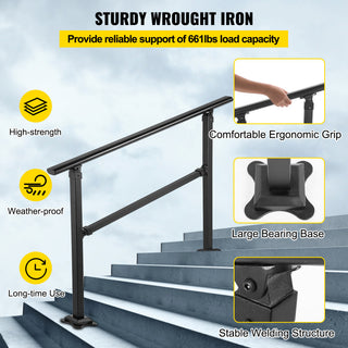VEVOR Outdoor Stair Railing Transitional Wrought Iron Handrail, 34 Inch, 4 Steps
