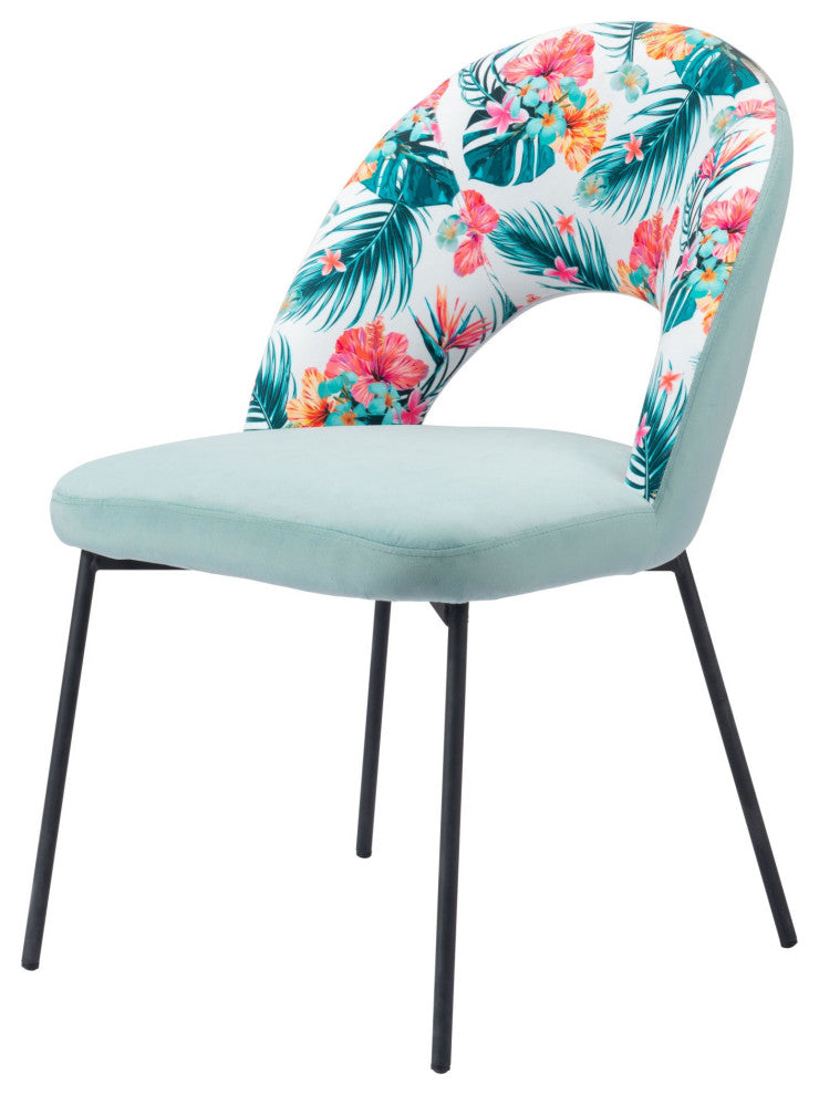 Dining Chair, Set of 2, Steel Metal, Fabric, Green, Black, Kitchen Cafe Bistro