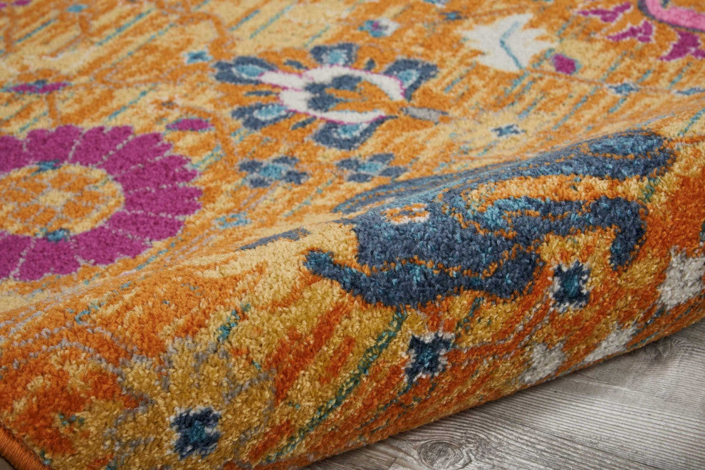 8 x 10 Sun Gold and Navy Distressed Area Rug