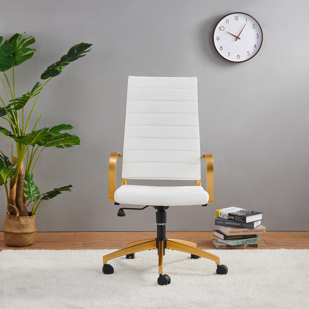 LUXMOD High Back Adjustable Swivel Computer Chair, Gold White
