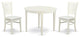 3Pc Dining Set -2 Wood Chair, Breakfast Table, Round Top, Linen White, Black