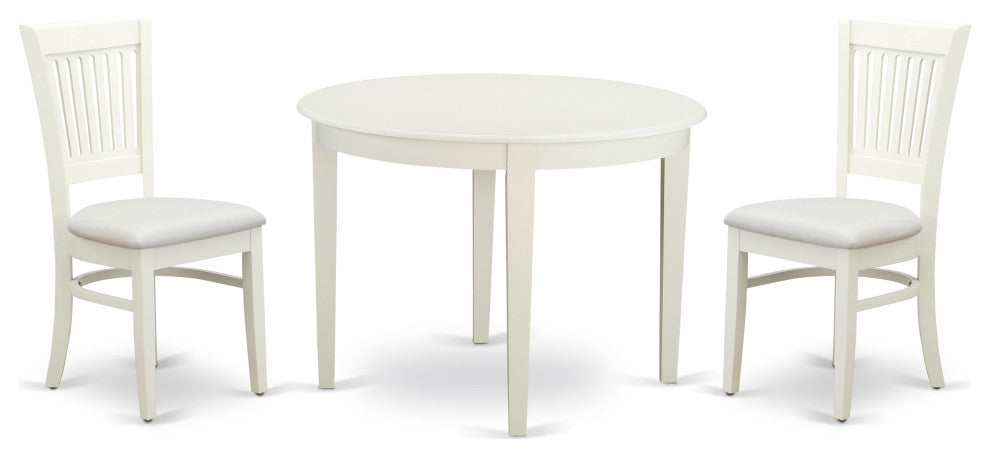 3Pc Dining Set -2 Wood Chair, Breakfast Table, Round Top, Linen White, Black