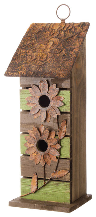 14.45"H Hanging Two-Tiered Bluebird House Solid Wood Birdhouse