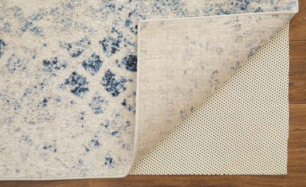 Wyllah Contrasting Distressed Area Rug, Ivory/Blue, 6'7"x9'6"