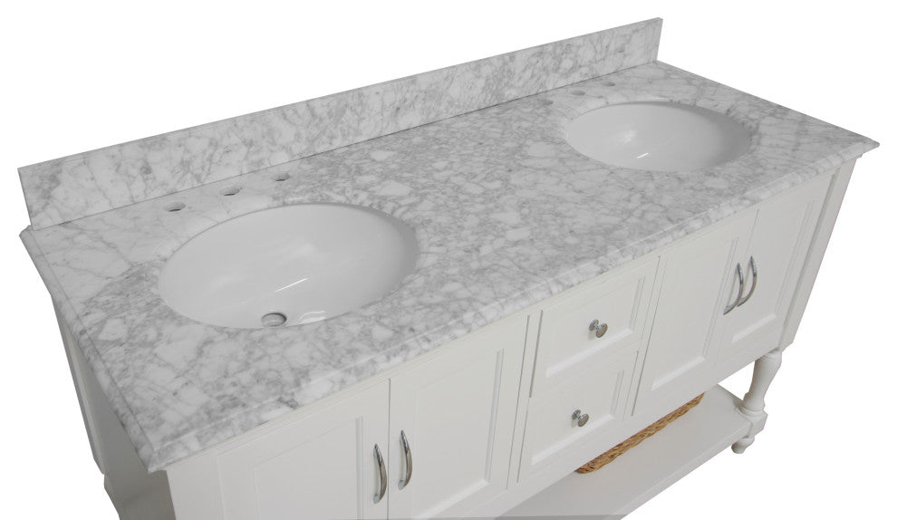 Beverly 60" Bath Vanity, White, Carrara Marble, Double Vanity