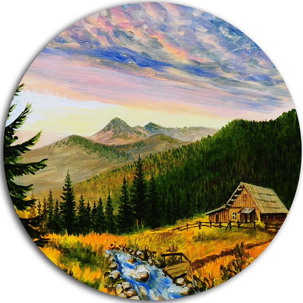 Sunset In Mountains, Landscape Round Wall Art, 11"