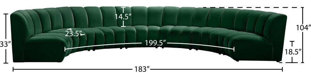 Infinity Channel Tufted Velvet Modular Chair, Green, 7 Piece