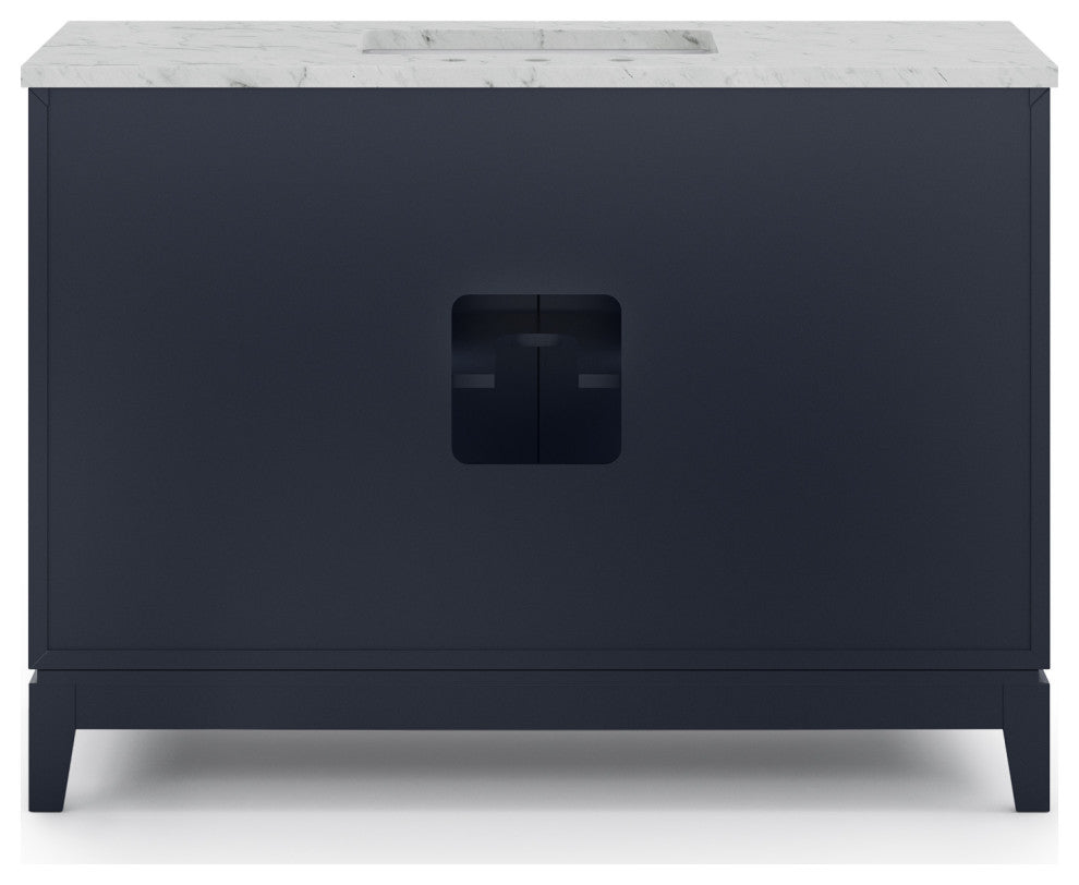 Elizabeth 48" Single Sink Carrara White Marble Vanity, Monarch Blue