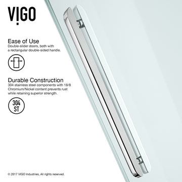 VIGO Caspian 59" to 61" W x 74" H Frameless Sliding Shower Door, Chrome, Clear Glass