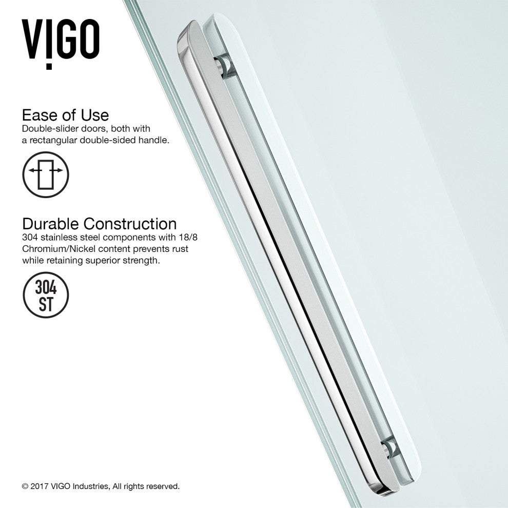 VIGO Caspian 59" to 61" W x 74" H Frameless Sliding Shower Door, Chrome, Clear Glass