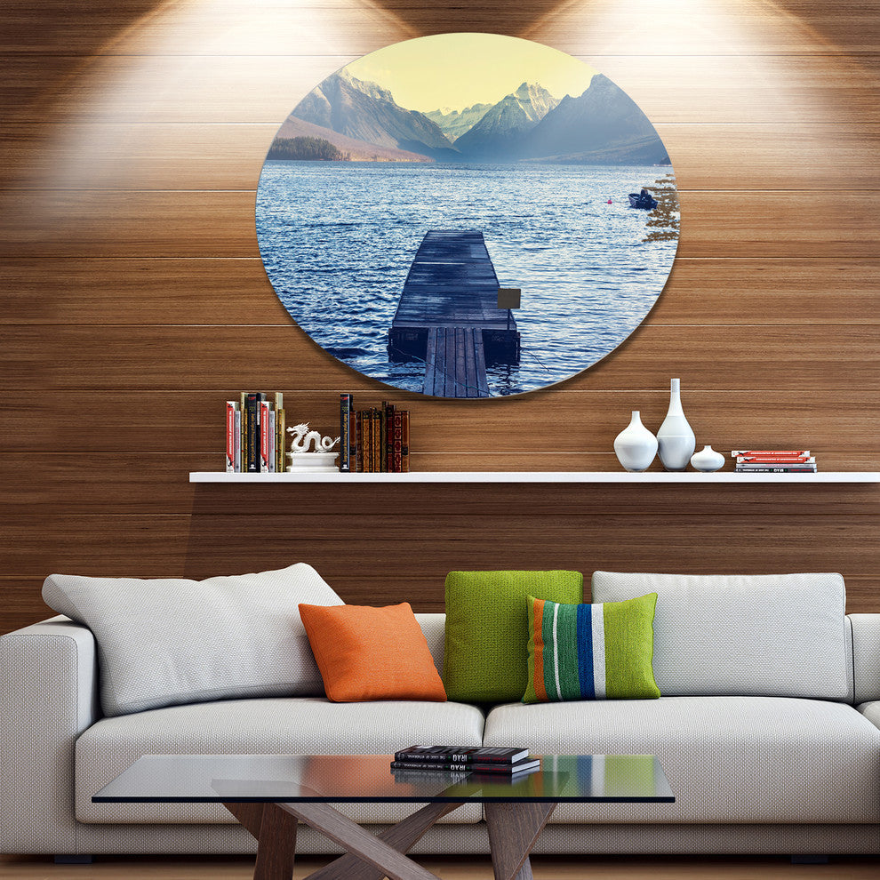 Lake In Glacier National Park, Seashore Large Disc Metal Wall Art, 23"
