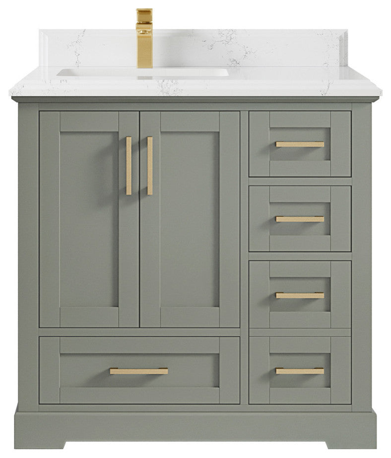 Boston 36 Left Offset Bath Vanity in Evergreen 1.5" Empira Quartz