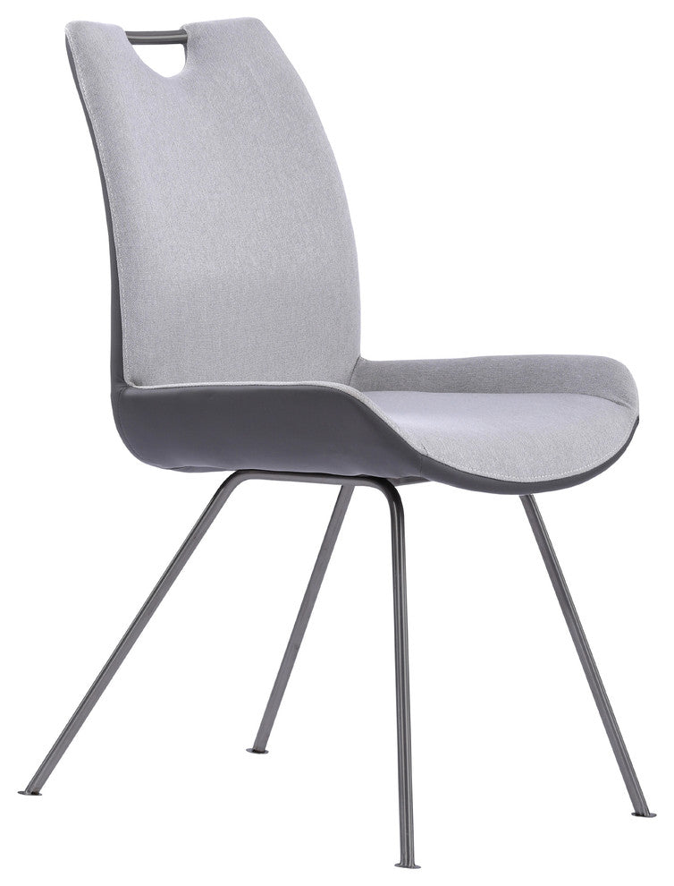Coronado Dining Chair, Gray Powder Coated Finish and Gray Faux Leather, Set of 2, Pewter