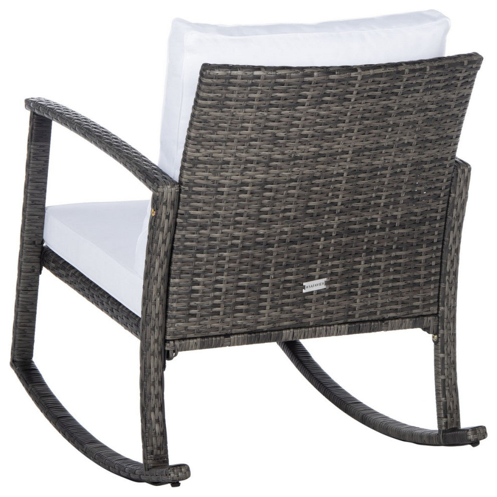Safavieh Outdoor Daire Rocking Chair Grey Brown/White Cushion