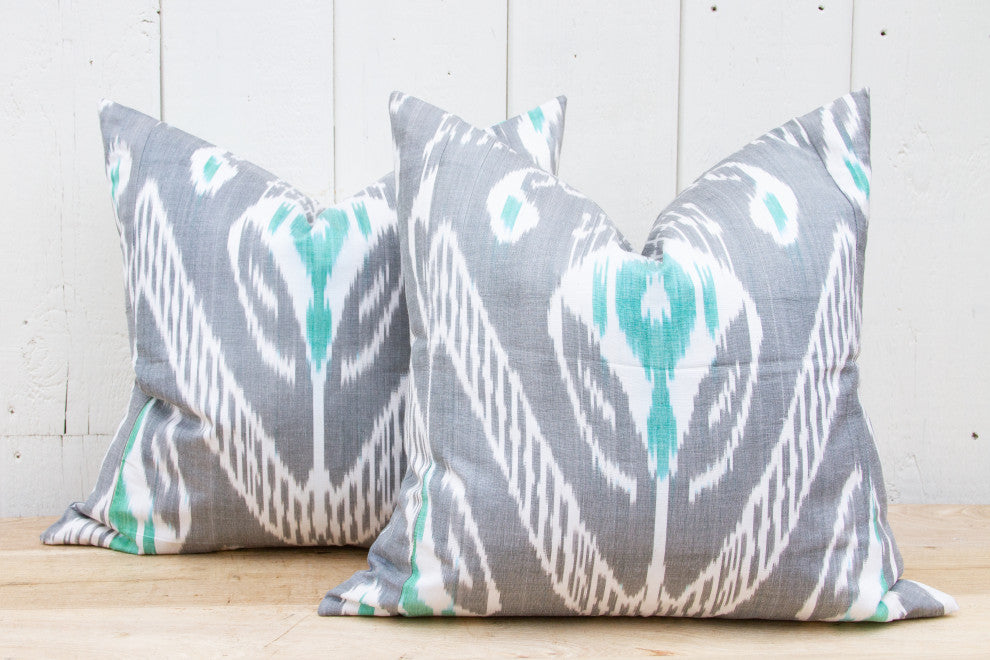 Pair of Gray Ikat Silk Pillows