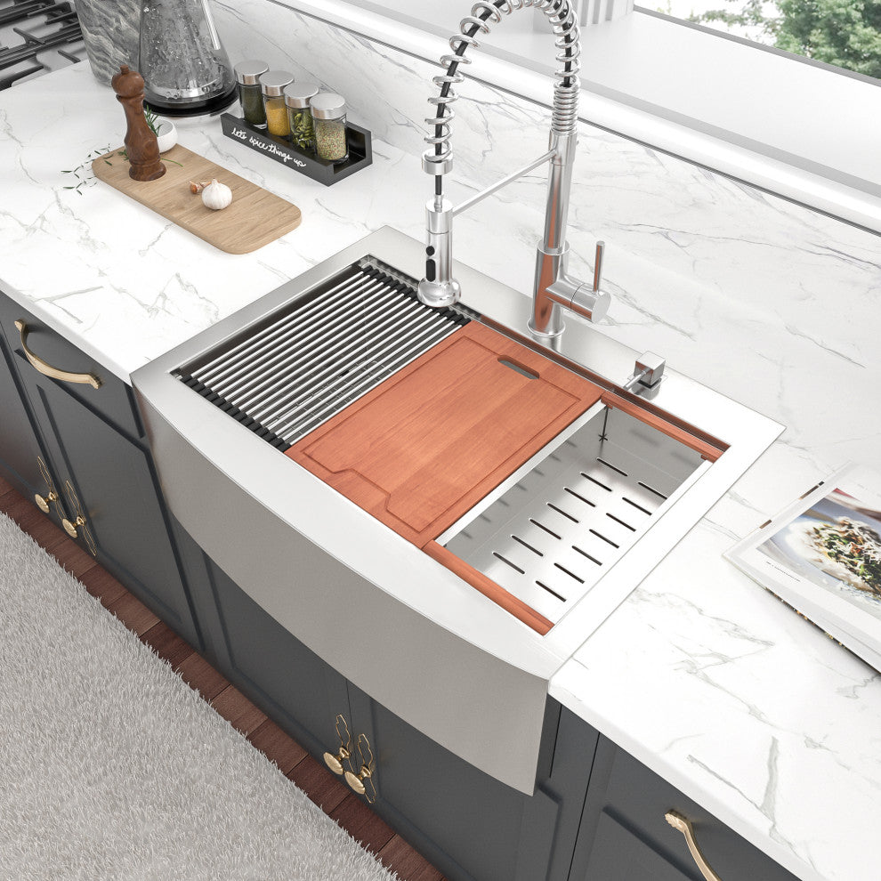 33 in Farmhous Drop-in Workstation Single Bowl Stainless Steel Kitchen Sink
