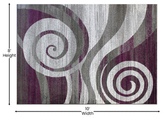 Clifton Collection Rectangle 8' x 10' Swirl Patterned Area Rug, Purple