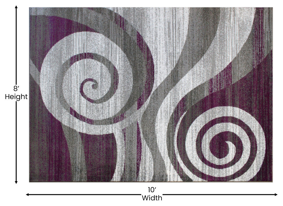 Clifton Collection Rectangle 8' x 10' Swirl Patterned Area Rug, Purple