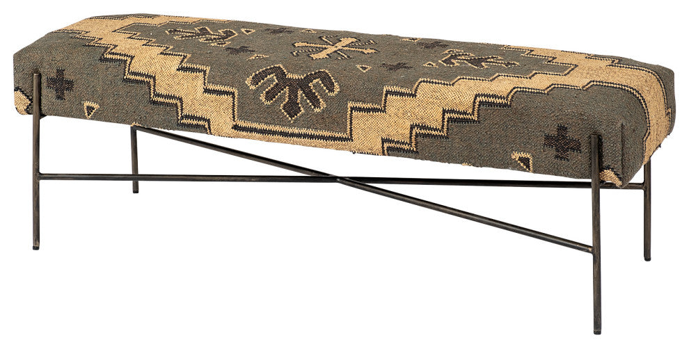Avery I Multi-Colored Patterned Seat With Silver Iron Frame Accent Bench