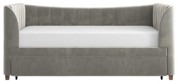 Little Seeds Valentina Upholstered Twin Daybed with Trundle in Gray Velvet