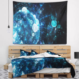Blue Spherical Water Drops Floral Wall Tapestry, 60"x50"