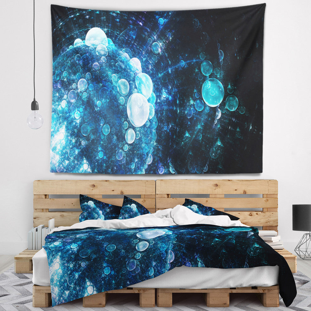 Blue Spherical Water Drops Floral Wall Tapestry, 60"x50"