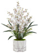Dancing Lady Orchid Artificial Arrangement in Marble Finished Vase, White