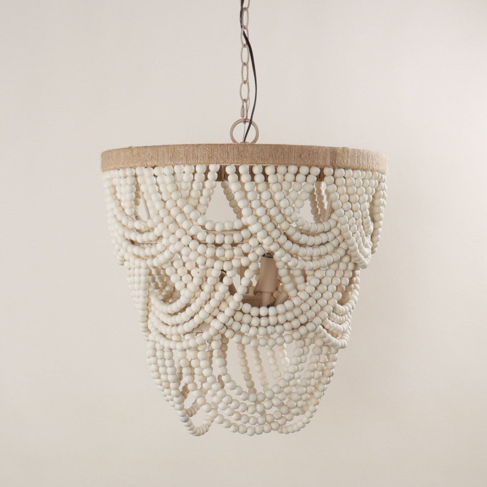 4-Light Farmhouse Wood Beaded Chandelier Candle Style