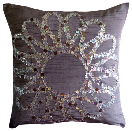Sequins Flower Purple Shams, Art Silk 24"x24" Pillow Shams, Plum Blossom