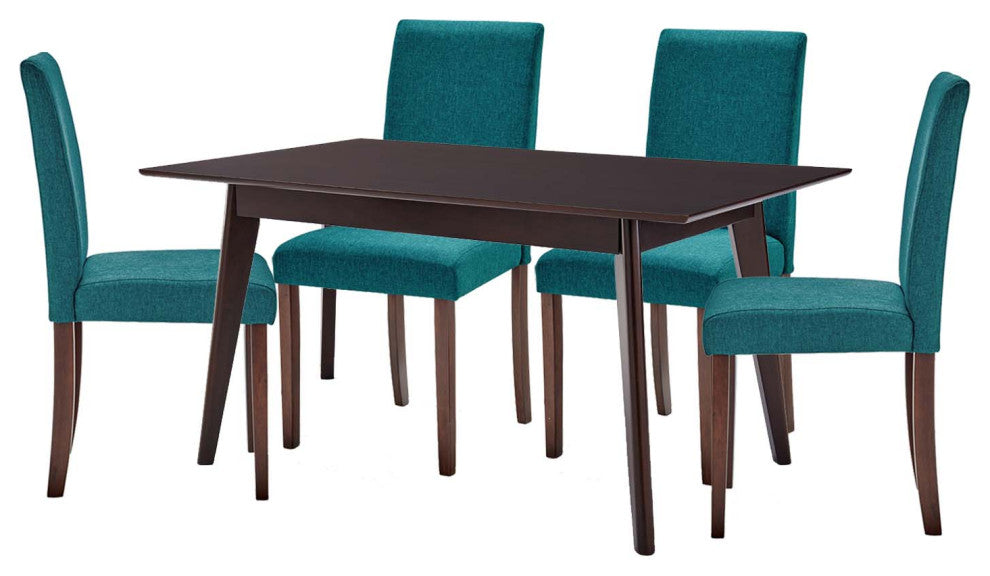 Side Dining Chair and Table Set, Fabric, Drak Brown Teal Blue, Modern, Bistro