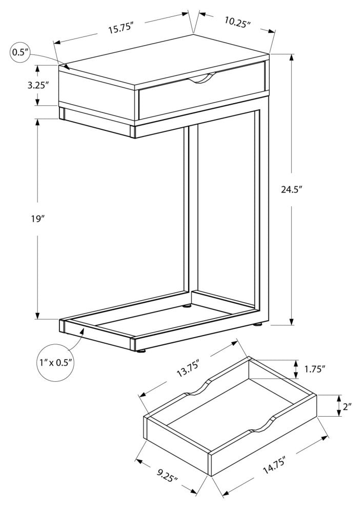 HomeRoots 10.25" x 15.75" x 24.5" Dark Taupe Finish Metal Accent Table