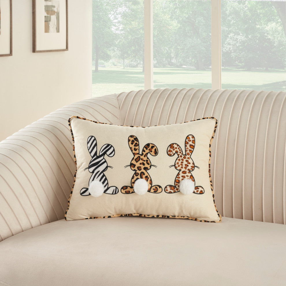 Nourison Home 14"x20" Holiday Pillows Applique Bunnies Beige Throw Pillows