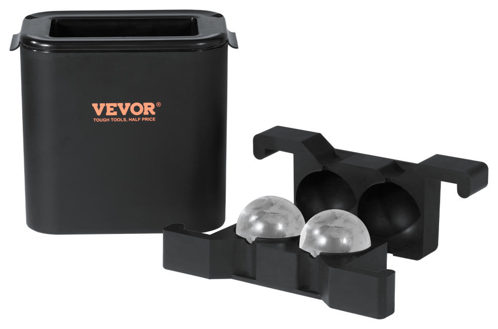 VEVOR Ice Ball Maker Black Round Silicon Ice Cube Ball Maker Tray 2 Large Sphere
