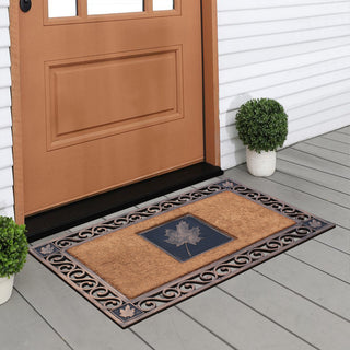 A1HC Rubber and Coir Maple Leaf, Heavy Weight Durable Doormat, 23"X38", Copper
