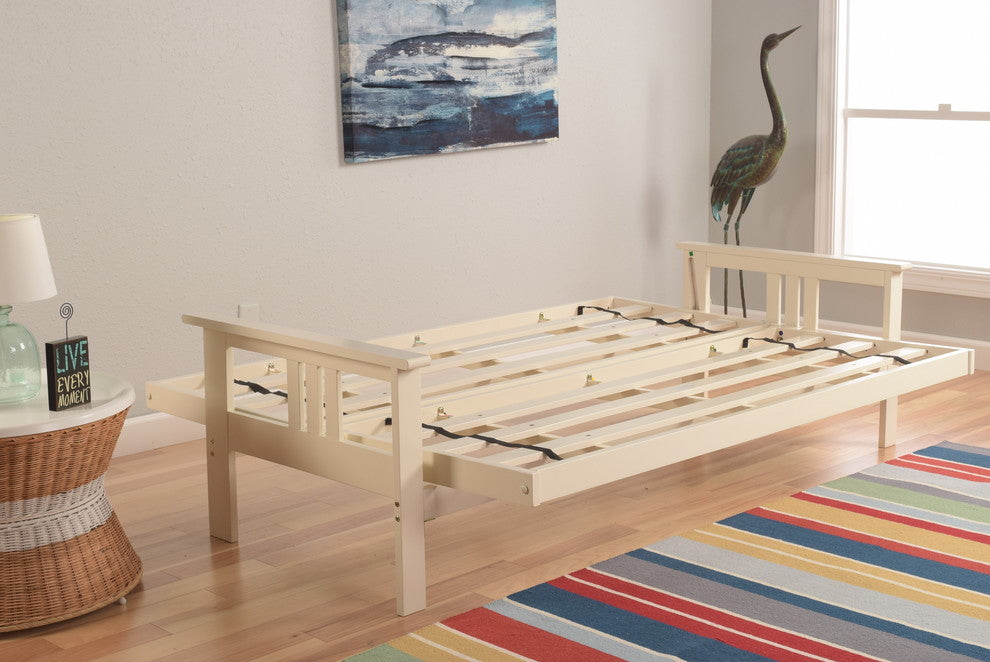 Caleb Frame Futon With Antique White Finish, Marmont Mocha