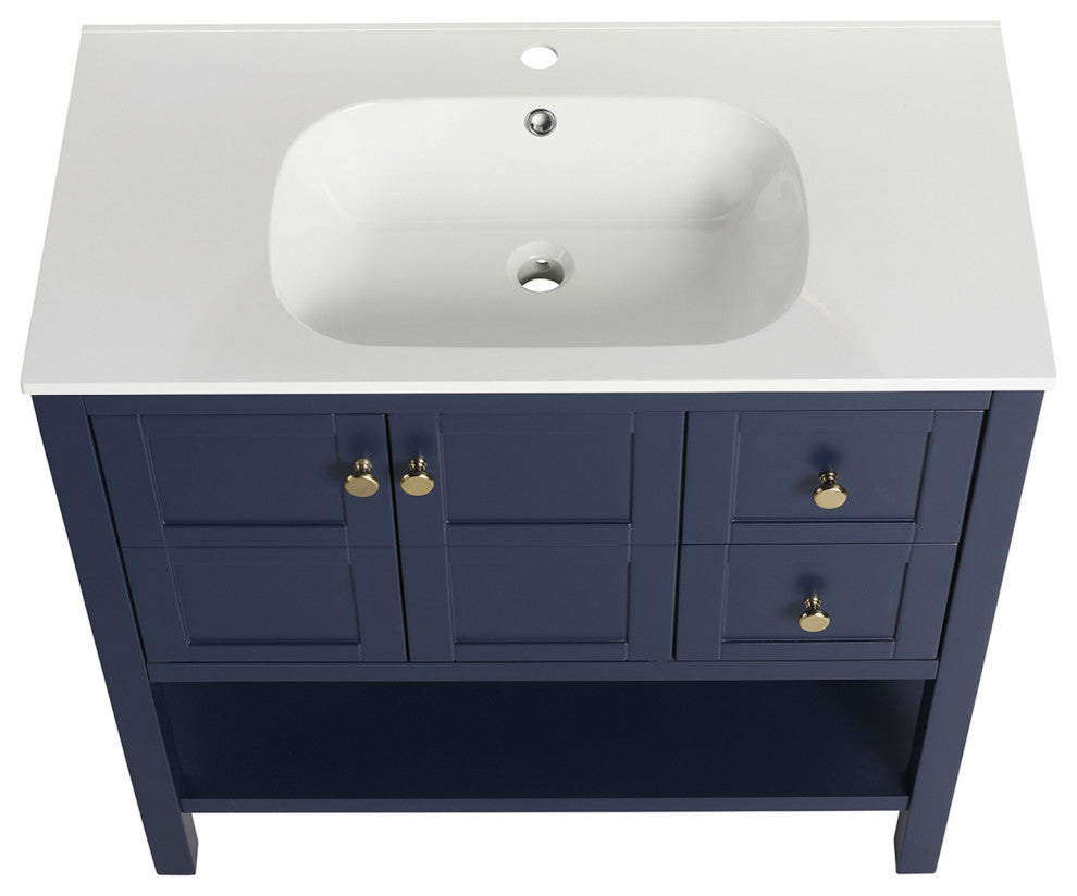 36" Plywood Freestanding Bath Vanity Set, Integrated Resin Sink