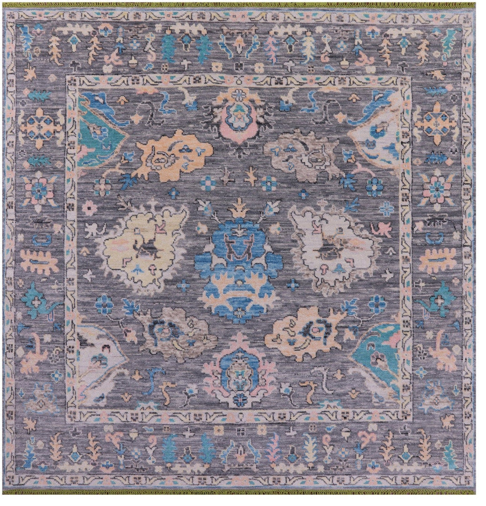 8' Square Turkish Oushak Hand Knotted Wool Rug - Q15704