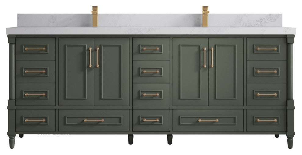 Aberdeen 84 Double Sink Bath Vanity in Pewter Green 2" Calacatta Nuvo
