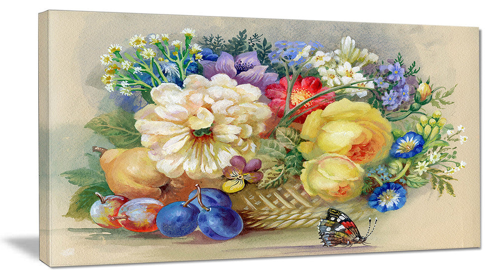 "Bunch of Flowers and Fruits" Wall Art Canvas, 32"x16"
