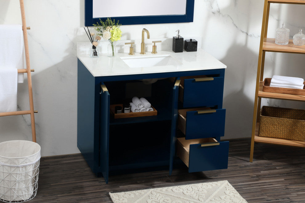 42" Single Bathroom Vanity, Blue, With Backsplash