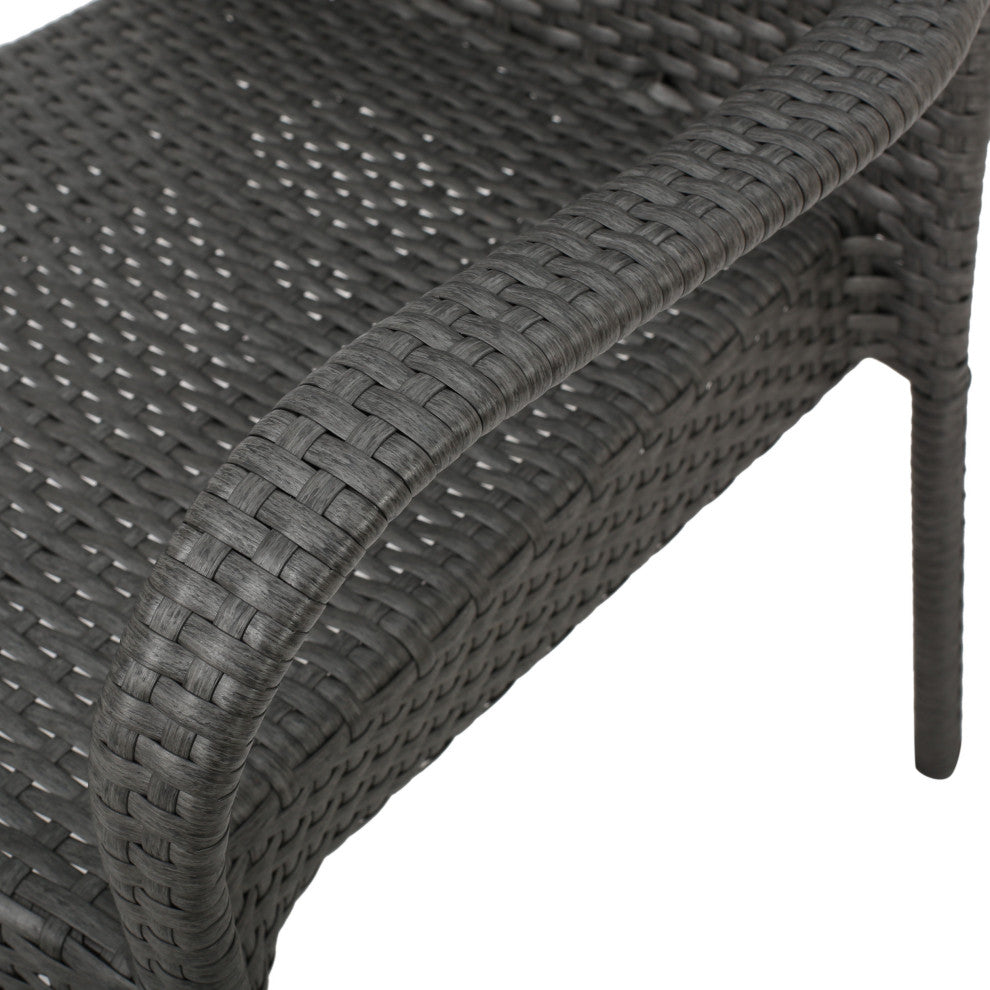 GDF Studio 3-Piece Parham Outdoor Gray Wicker Stacking Chair Chat Set, Box Table